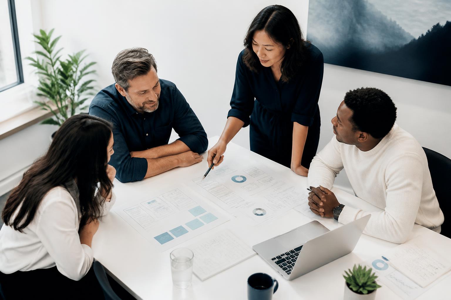 SEO strategy team collaborating on a search growth plan